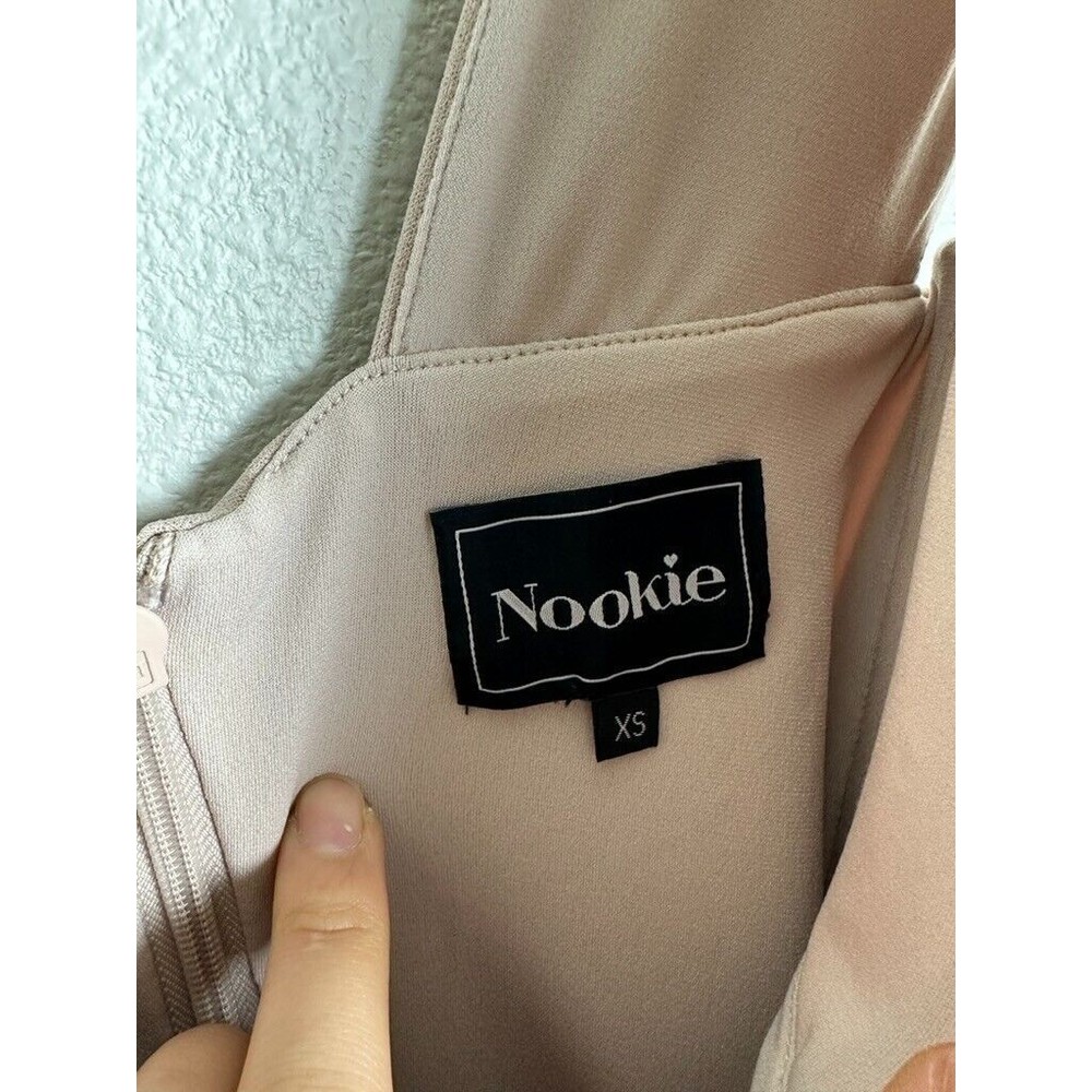 Nookie Women's Miami Midi Dress Beige Size XS Bodycon Waist Tie Classic Zip - Picture 5 of 9